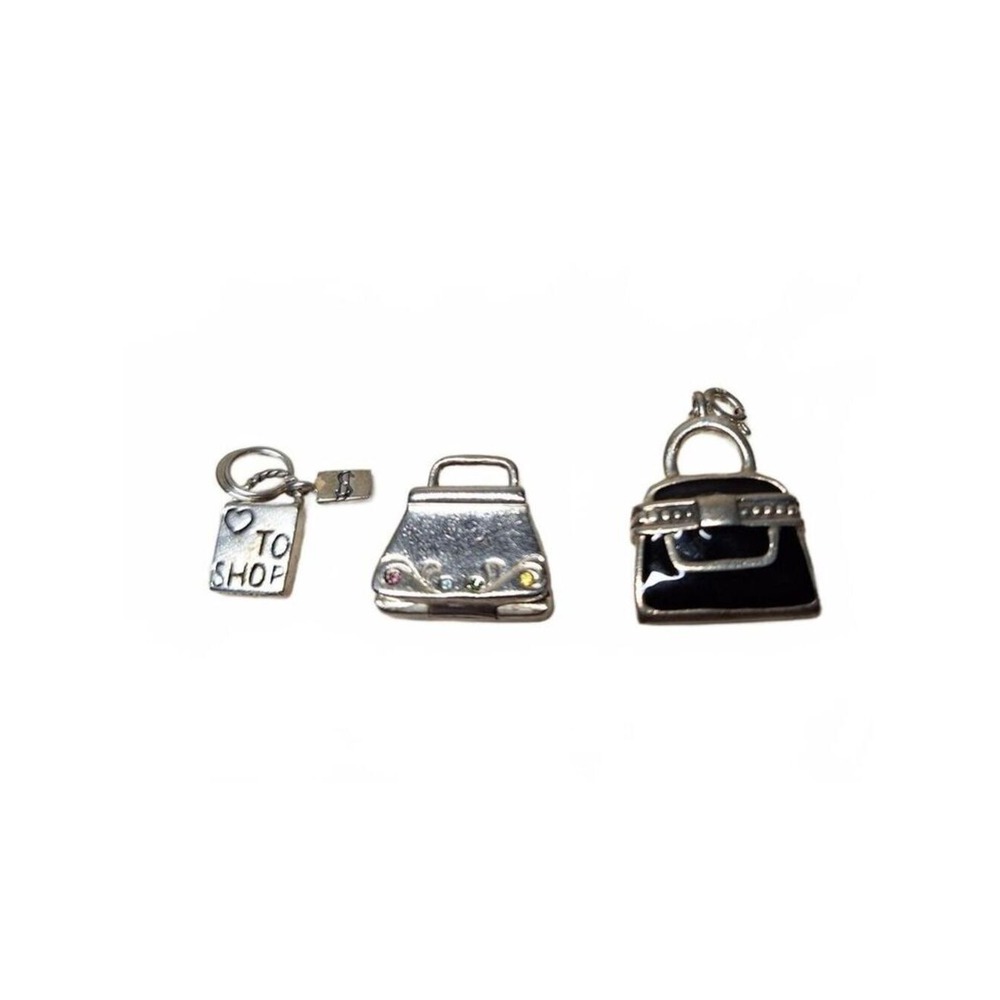 Handbag purse bag charms born to shop in sterling silver set of 3